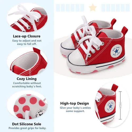 Miniatura 5 de Meckior - Zapatos deportivos de lona para bebé, con suela suave y caña alta, para sus primeros pasos y estar en la cuna