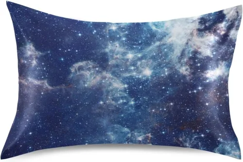 Funda de almohada de satén para cabello y piel, funda de almohada de seda tamaño estándar, galaxia, estrellas, nebulosa, cosmos, nube, fundas de