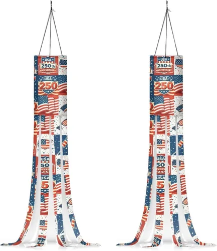 Miniatura 30 de Binienty 4th of July Winsock Patriotic Outdoor Decor Wind Socks Hanging Flag Welcome Home Decoration Party Yard Hanging Windsock, 2 Pcs Set Decor