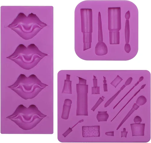 Miniatura 9 de Moldes de silicona de chocolate para maquillaje, molde de fondant de lápiz labial para hornear decoración de pastel de cumpleaños de niña
