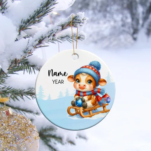 Miniatura 5 de Adornos de Navidad personalizados de vaca para niños, adornos personalizados de la primera Navidad del bebé de vaca para recién nacido, adorno