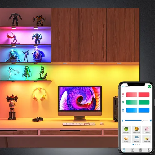 Miniatura 7 de BASON LIGHTING Iluminación RGB para debajo del gabinete, luces de decoración de Halloween, control de aplicación Bluetooth, luces LED de disco