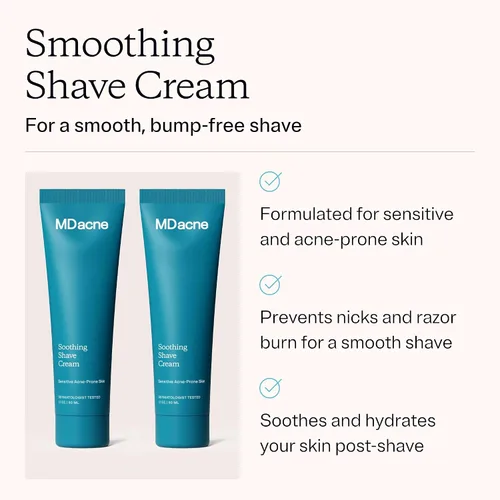 Miniatura 2 de MDacne Crema de afeitar para piel propensa al acné, paquete de 2, calmante, sin aceite, elimina quemaduras de afeitar, cortes e infecciones, reduce