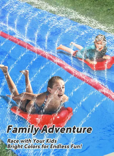 Miniatura 7 de Spring Water Tobogán acuático de 22 pies para niños y adultos, toboganes de agua extra largos y resistentes con rociadores, tobogán de 2 carriles