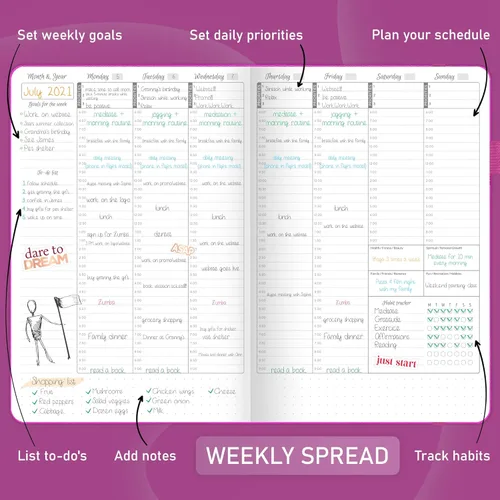 Miniatura 3 de GoGirl Planificador de Horario Semanal – Planificador de trabajo y vida por horas con franjas horarias – Organizador de agenda vertical para Rosa