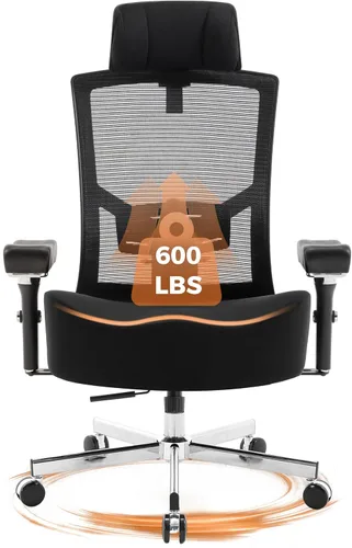 Miniatura 10 de Silla de oficina grande y alta de 600 libras con cojín de asiento grueso en forma de W, sillas de escritorio ergonómicas de malla para computadora
