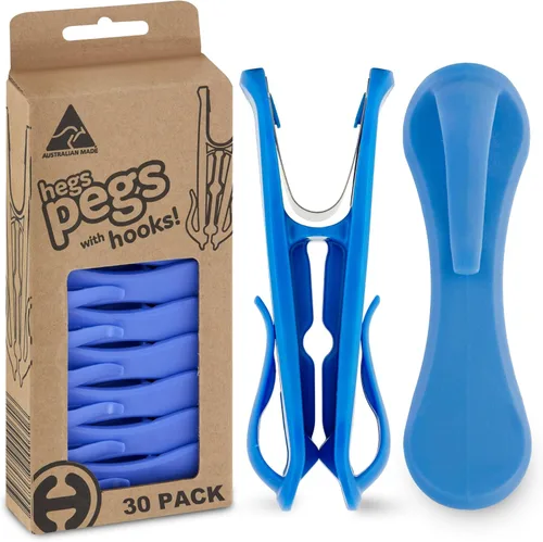 Hegs - Las pinzas para la ropa más inteligentes y resistentes con ganchos (paquete de 30 unidades azul brillante) - Cuelga 3 prendas a la vez con