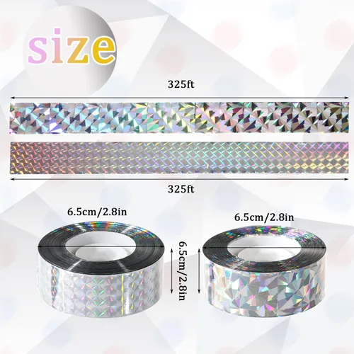 Miniatura 2 de 2 cintas reflectantes para pájaros para exteriores, 328 pies, repelente de miedo de pájaros, cinta holográfica reflectante de doble cara