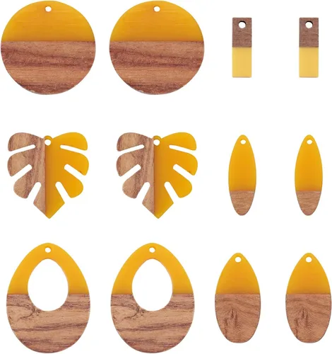 Miniatura 45 de Pendientes de hoja de madera de resina encantos pendientes de madera en blanco