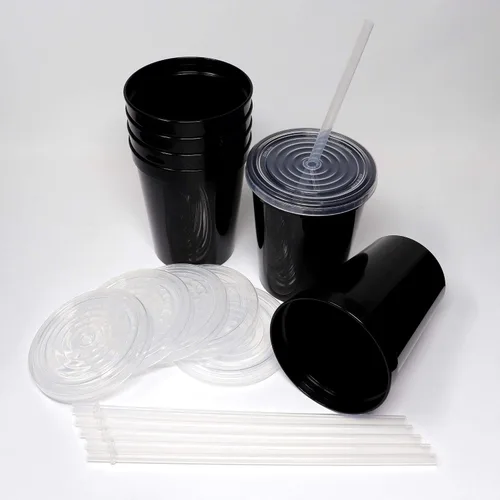 Miniatura 3 de Rolling Sands - Vasos de plástico reutilizables de 16 onzas con tapas, 6 unidades, hechos en EE. UU.; vasos y tapas de plástico, incluye 6 pajitas