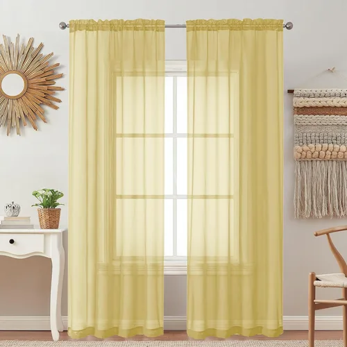 Miniatura 160 de OVZME - Cortinas traslúcidas blancas de 45 pulgadas de largo, 2 paneles, cortinas de gasa con bolsillo para barra para ventanas pequeñas, cada una