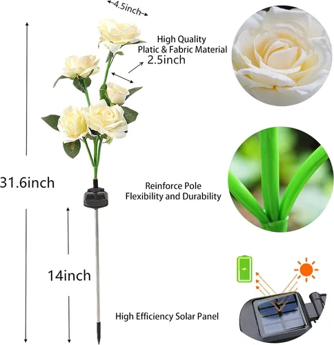 Miniatura 5 de SmilingTown Luces solares de flores para exteriores, impermeables, [actualizadas], paquete de 2 10 rosas blancas, luces decorativas para jardín