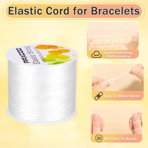 Miniatura 2 de Paxcoo 1,4 mm de cuerda elástica para pulseras, cordón de cuentas elástico blanco para hacer pulseras