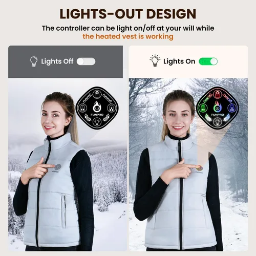 Miniatura 4 de FUNPRO Chaleco térmico para mujer, controlador inteligente 5 en 1, chaleco térmico con diseño de luces (no incluye batería)