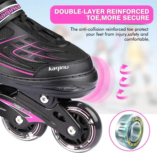 Miniatura 5 de Patines en línea ajustables, patines en línea para exterior con ruedas completamente iluminadas para niños y adultos, mujeres, niñas y niños C-rosa