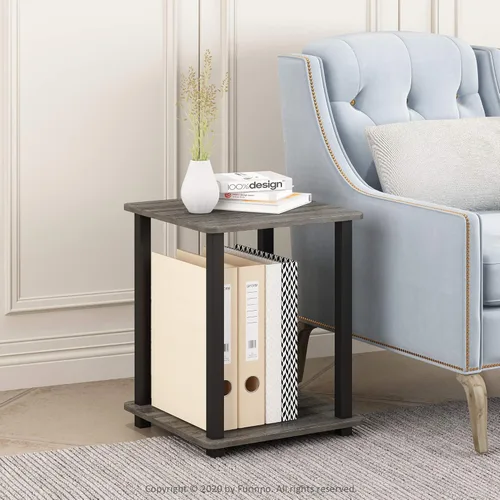 Miniatura 2 de Furinno SIMPLISTIC - Juego de 2 mesas auxiliares, mesa de 2 niveles, mesita de noche, mesita, mesa de luz, fácil montaje, para sala de estar, Roble