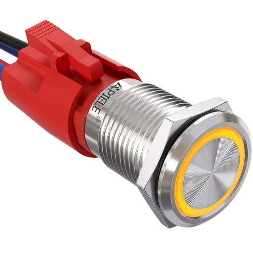 Miniatura 14 de APIELE - Interruptor de botón de cierre de 16mm, 12V, ojo de ángel LED, impermeable, redondo, autobloqueante, 1NO (aluminio negro, azul)