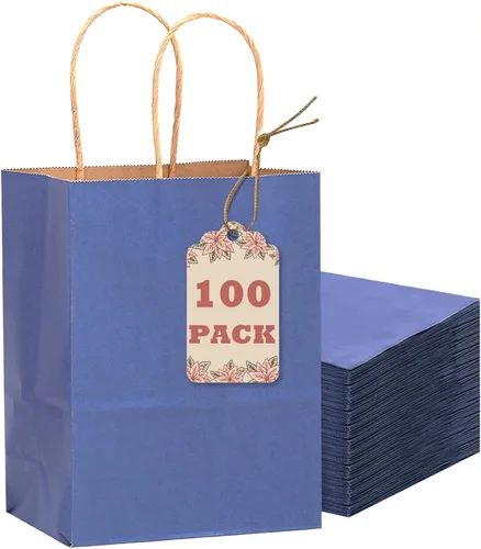 Miniatura 19 de qiqee Bolsas de regalo pequeñas de papel multicolor con asas a granel para fiesta arcoíris - 8.3"x6"x3.15" 100 piezas