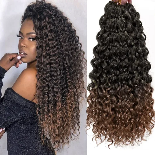 Miniatura 50 de GoGo Curl Crochet Hair 18 pulgadas onda de agua pelo sintético bohemio ganchillo trenzado jengibre onda profunda extensiones de cabello trenzado
