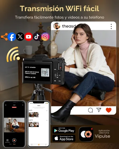 Miniatura 5 de Cámara digital 4K para fotografía con WiFi, enfoque automático de 64 MP de 3 pulgadas, pantalla abatible de 180°, cámara de vlogging con zoom 16X