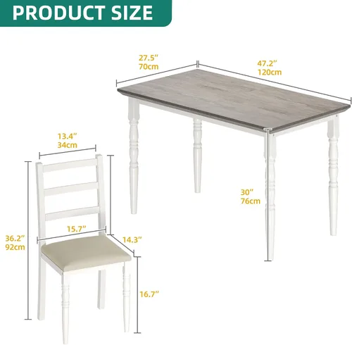 Miniatura 2 de YITAHOME Juego de mesa de comedor de 5 piezas para 4, mesa de comedor de granja con sillas tapizadas de piel sintética, juego de mesa rectangular