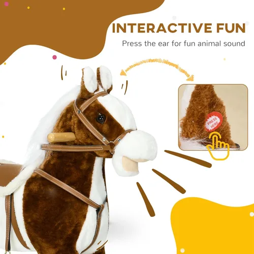 Miniatura 3 de Qaba Caballo Mecedor con Sonido, Caballo para Montar con Silla, Mecedora para Niños, Regalo para Niños de 3-8 Años, Marrón
