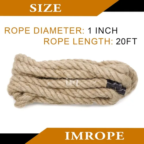 Miniatura 3 de Cuerda de yute de 1 pulgada x 20 pies, IMROPE cuerda de yute natural trenzada de 4 hebras para manualidades, jardín, decoración del hogar, hamaca