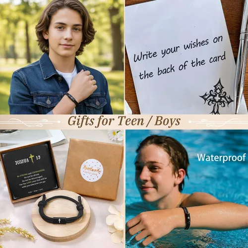 Miniatura 4 de PEALICIOUS Pulsera de cruz para hombre como regalo de San Valentín, fútbol, béisbol, Joshua 1 9, pulsera de cruz de baloncesto filipenses 4:13