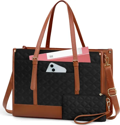 Miniatura 9 de IGOLUMON Bolsa para Laptop para Mujeres de 15.6 Pulgadas de Cuero Vegano Bolsa de Trabajo Tipo Tote Acolchada Maletín para Mujeres Bolsas de Laptop