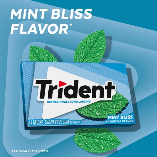 Miniatura 3 de Goma de mascar Trident Mint Bliss sin azúcar, 12 paquetes de 14 piezas (168 piezas en total)