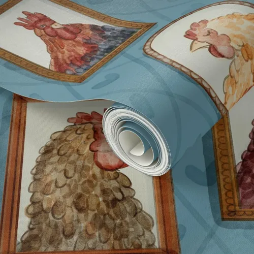Miniatura 2 de Papel tapiz para despegar y pegar, retratos familiares de pollo, marcos de gallinas, gallos para retratos, pollos, animales de granja, vintage