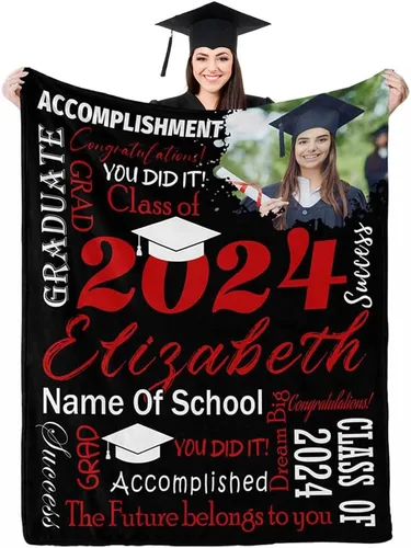 Miniatura 20 de D-Story Manta de franela personalizada para mujer, regalos de graduados, regalo de graduación de secundaria, regalos de graduación personalizados