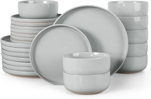 Miniatura 29 de HaWare Juego de vajilla de gres, juego de platos y tazones de 12 piezas para 4, juego de vajilla para casa restaurante, blanco lechoso moteado