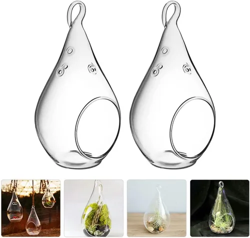 Miniatura 3 de HANABASS 2 piezas de globos de cristal colgantes en forma de lágrima portavelas para plantas, terrario, orbes de aire, Tillandsia, suculentas