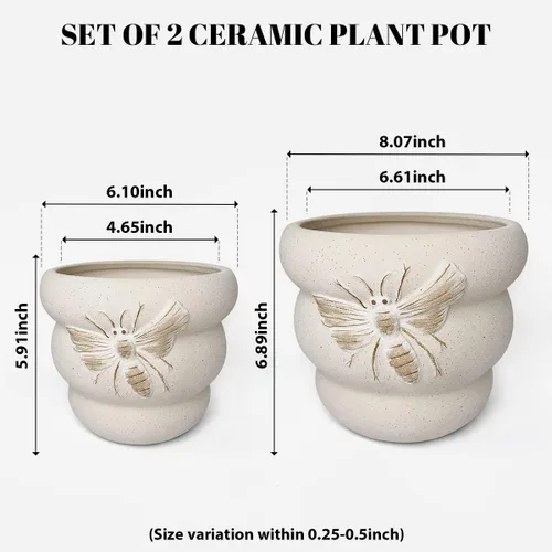 Miniatura 6 de Macetas de terracota con orificios de drenaje con decoración de abejas, macetas de cerámica para plantas de interior y exterior, suculentas