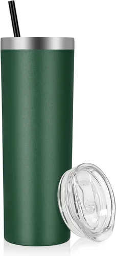 Miniatura 19 de VEGOND - Vaso delgado de acero inoxidable de 20 oz con aislamiento al vacío con tapa y pajita, taza de café de doble pared, taza de viaje