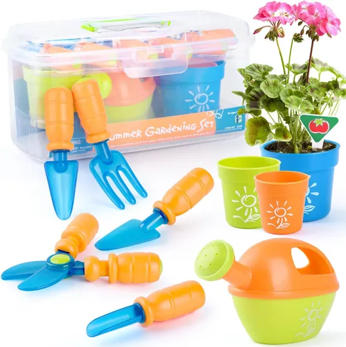 PLAY Juego de Jardinería para Niños, Juego de Herramientas de Jardín para Niños, Kit de Herramientas de Jardinería con Pala, Tenedor, Espatula,