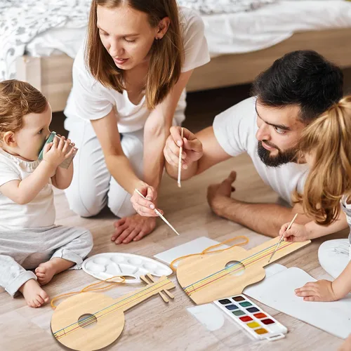 Miniatura 6 de Syhood 24 piezas de recortes de guitarra de madera para niños, recortes de guitarra de madera de 12 x 6.5 pulgadas para niños y niñas, instrumento