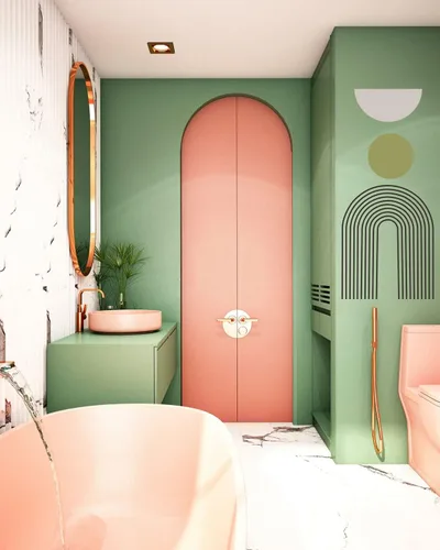 Miniatura 6 de Arte de pared abstracto de arco – Adhesivo de pared de arco iris, calcomanías modernas para despegar y pegar para dormitorio, sala de estar, oficina