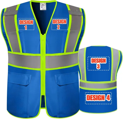 Chaleco de seguridad personalizado BeautyWill con logotipo personalizado Clase 2, chaleco reflectante de alta visibilidad con bolsillos, ropa de