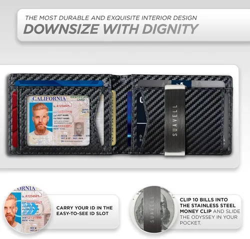 Miniatura 10 de Suavell Billeteras delgadas de cuero para hombres. Cartera con clip para dinero. Cartera de perfil bajo RFID Cartera minimalista