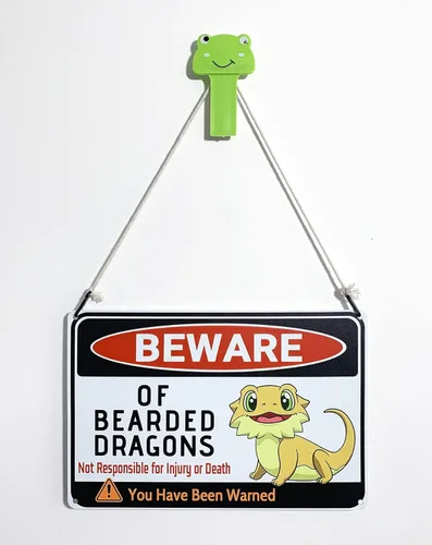 Miniatura 3 de Letrero de Beware of Bearded Dragons – Divertido accesorio y decoración para entusiastas de los dragones barbudos Señal de advertencia humorística