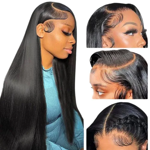 Miniatura 10 de Pelucas de cabello humano ondulado de malla frontal 4x4 con cabello prearrancado y abuelitos, cabello virgen brasileño, densidad 150 %, para mujeres