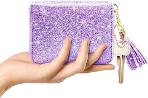 Miniatura 3 de Billetera pequeña para tarjetas de crédito RFID con purpurina linda para mujer