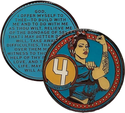 Miniatura 40 de Sobriety Coin – Rosie Strength Tattoo Recovery AA Chip, medallón de alta resistencia, regalo perfecto para cualquier persona en recuperación