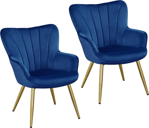 Miniatura 13 de Yaheetech Sillón de piel sintética, silla moderna con patas de metal, cómoda silla tapizada para sala de estar, dormitorio, tocador, marrón, 2 piezas