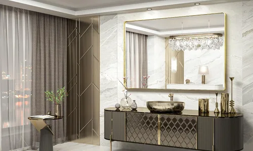 Miniatura 190 de TokeShimi - Espejo para pared de baño, espejo de tocador con marco de metal de aleación de aluminio mate cepillado e inoxidable, decoración rústica