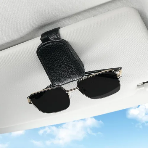 Miniatura 2 de SINGARO Soporte para gafas de sol de coche, hebilla magnética de cuero para visera de coche, clip para anteojos de sol, clip para almacenamiento