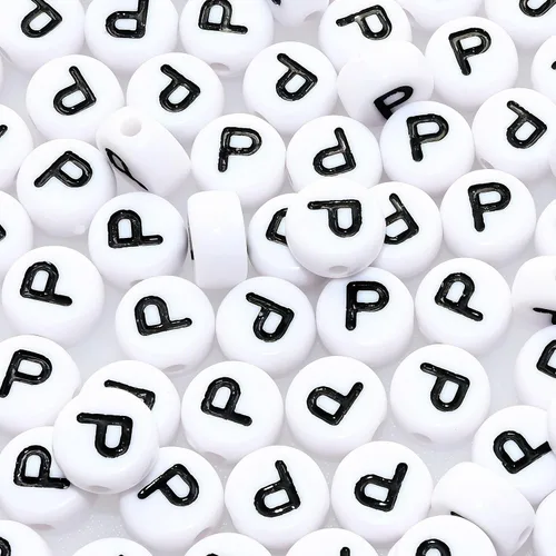 Miniatura 13 de Amaney - Cuentas de vocal A, 100 piezas de 0.276 x 0.157 in, blanco, redondo, acrílico, negro, alfabeto para fabricación de joyas Black-a