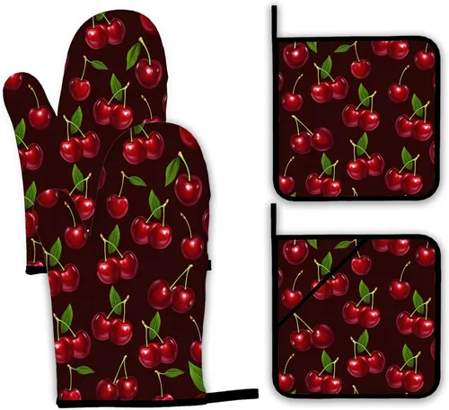 Miniatura 20 de Guantes de horno y soportes para ollas, The Kitchen is My Happy Place, resistentes al calor, guantes y soporte para ollas para decoración del hogar